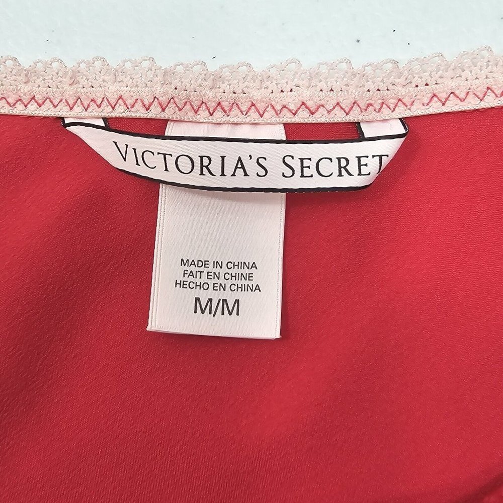 Victorias Secret Chemise Slip Dress Medium Red Babydoll Satin Lace Coquette Y2K - Picture 9 of 13